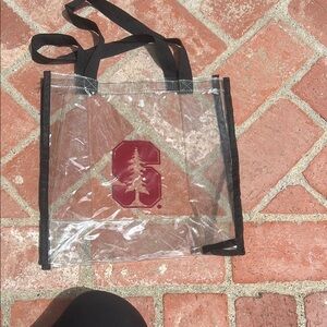 Clear Stanford Tote Bag with Black Straps and Red Logo